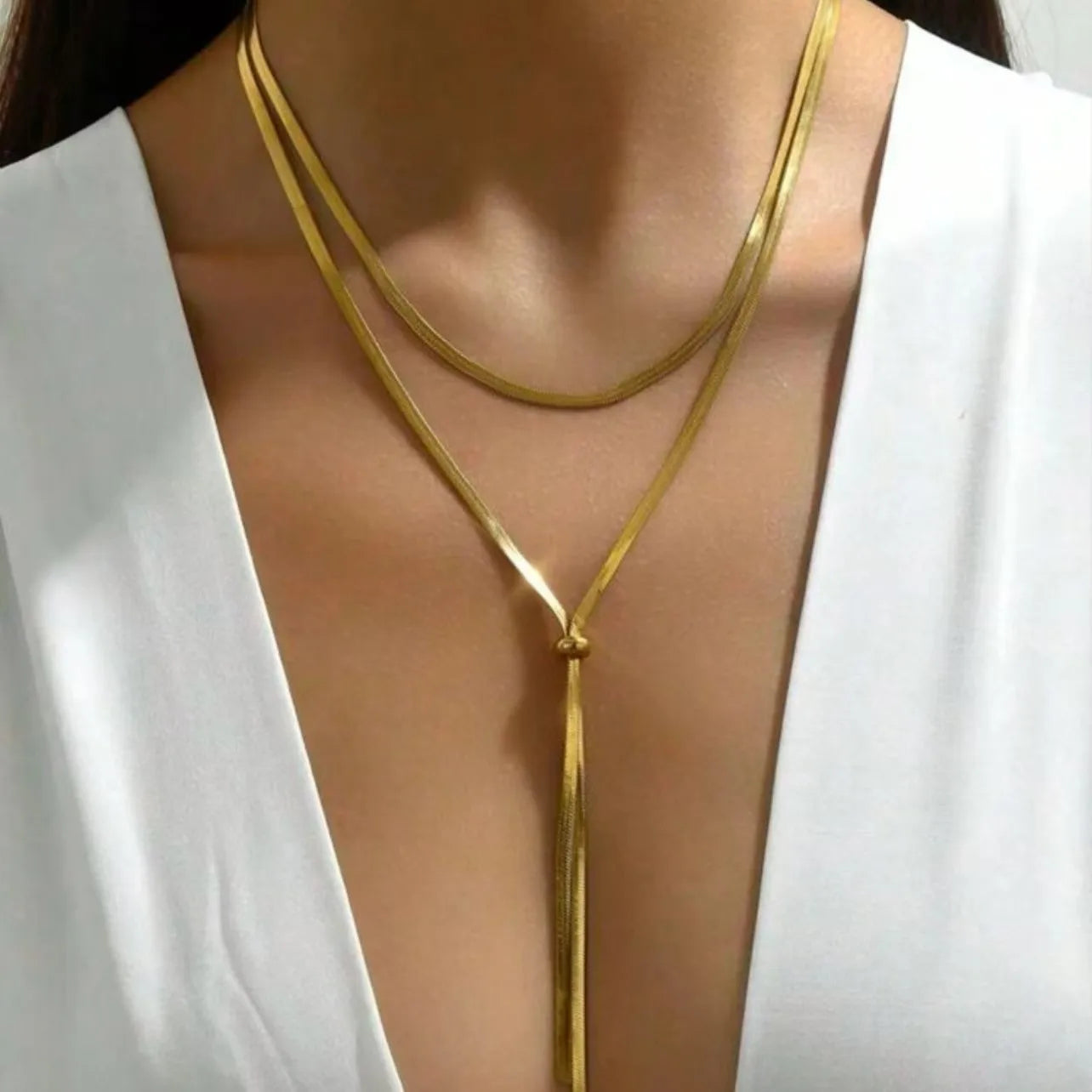 Ion Plating (IP) Real Gold Plated Geometric Titanium Steel Elegant Sexy Simple Style Waterproof Non Tarnish Titanium Steel Long Necklace