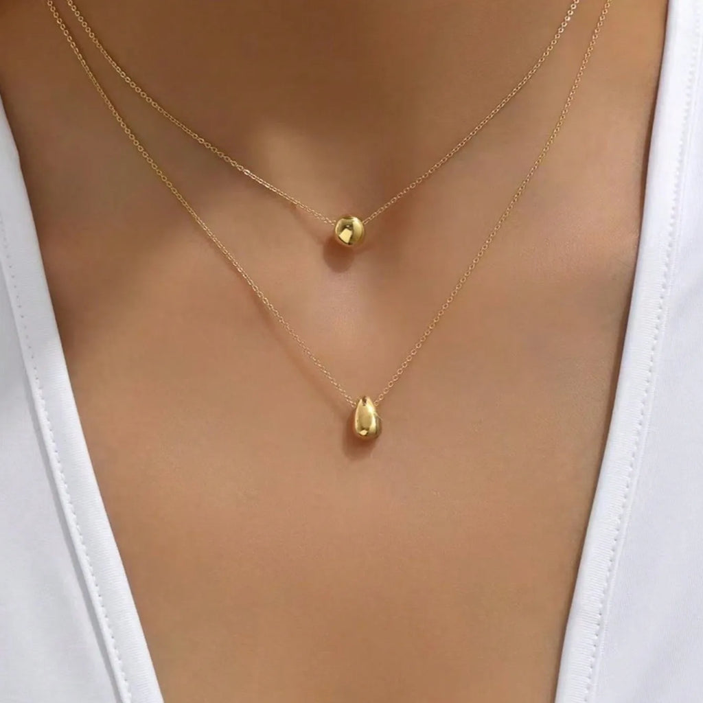 Ion Plating (IP) Real Gold Plated Water Droplets 304 Stainless Steel Simple Style Classic Commute Waterproof Non Tarnish Double Layer Necklaces