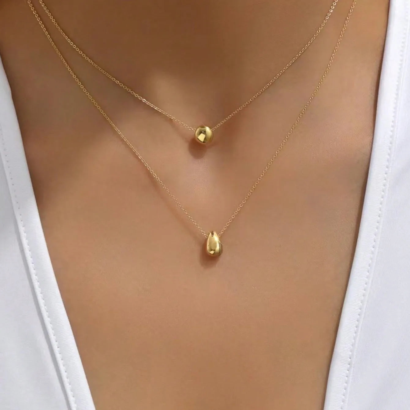 Ion Plating (IP) Real Gold Plated Water Droplets 304 Stainless Steel Simple Style Classic Commute Waterproof Non Tarnish Double Layer Necklaces