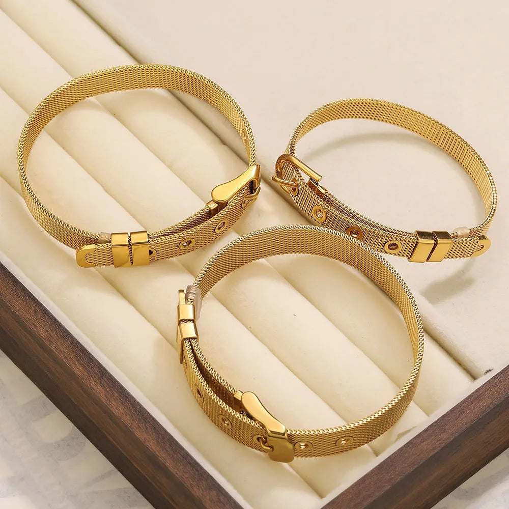 Personalized Polished Stainless Steel Woven Bracelet Band With Buckle Adjustable 18K Gold Plated Jewelry Accessory